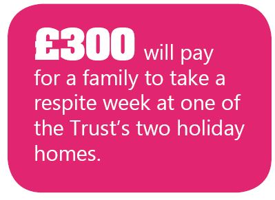 • £300 will pay for a family to take a respite week at the Trust’s holiday home - Rocks Off For Cancer